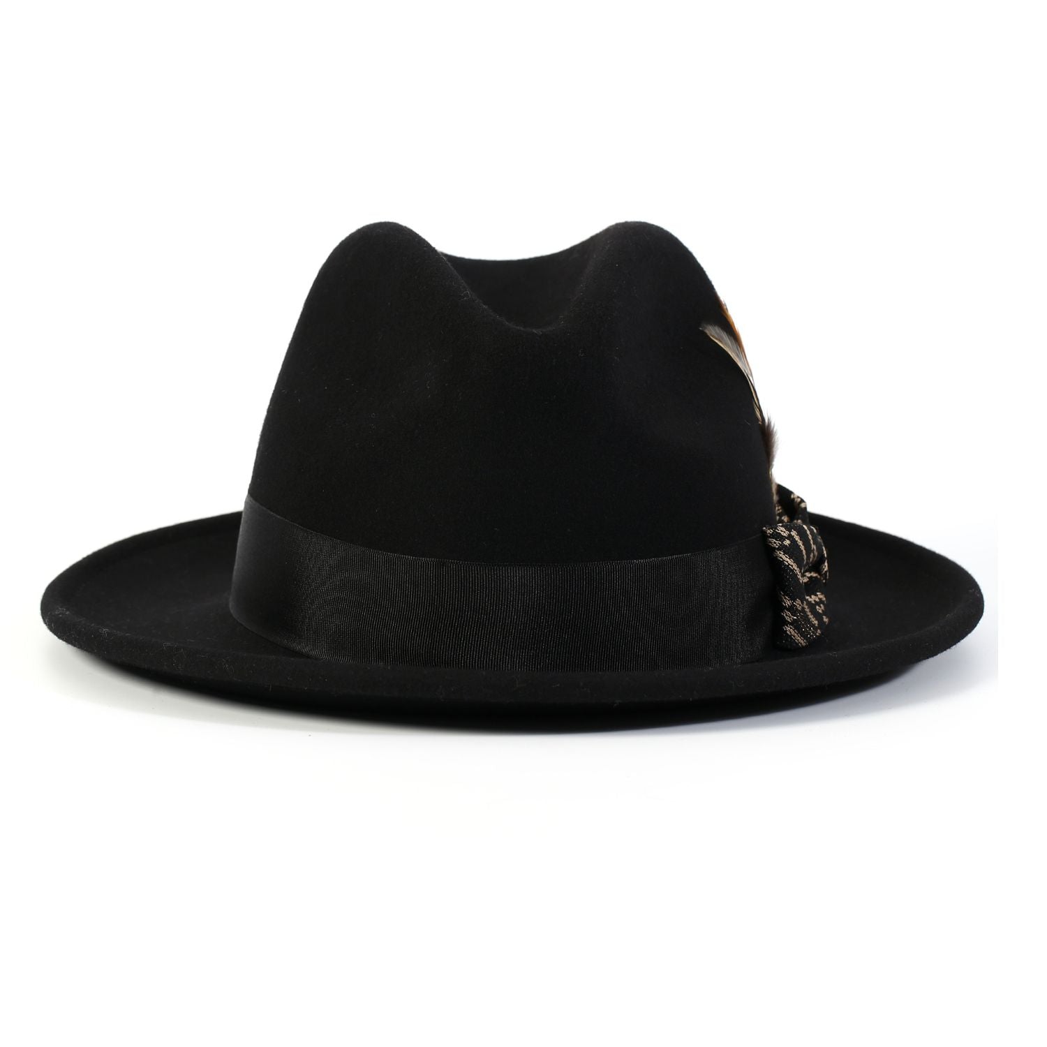 front view black wide brim felt hat