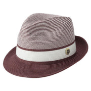 Cognac Two-Tone Braided Pinch Fedora Hat with Contrast Brim