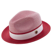 Red Two-Tone Braided Pinch Fedora Hat with Contrast Brim