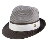 Brown Two-Tone Braided Pinch Fedora Hat with Contrast Brim