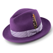 Blackberry Wool Pinch Fedora Hat with Matching Ribbon by Montique