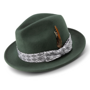 Hunter Green 2 1/2 Inch Wool Felt Fedora Hat with Ribbon by Montique