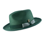 Emerald White Bottom Braided Pinch Fedora Hat with Houndstooth Ribbon