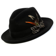 Black and Beige Wide Brim Wool Felt Fedora Hat by Montique