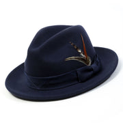 Navy Wide Brim Wool Felt Fedora Hat by Montique