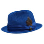 Glossaric Collection: Montique Cobalt Solid Color Pinch Mesh Braided Fedora With Matching Satin Ribbon Hat