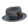 Glossaric Collection: Montique Slate Solid Color Pinch Mesh Braided Fedora With Matching Satin Ribbon Hat