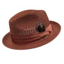 Glossaric Collection: Montique Spice Solid Color Pinch Mesh Braided Fedora With Matching Satin Ribbon Hat