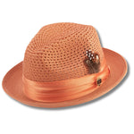 Glossaric Collection: Apricot Solid Color Pinch Braided Fedora With Matching Satin Ribbon Hat