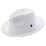 White Braided Wide Brim Pinch Crown Fedora Hat with Matching Grosgrain Ribbon