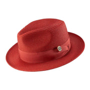 Crimson Braided Wide Brim Pinch Crown Fedora Hat with Matching Grosgrain Ribbon