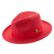 Red Braided Wide Brim Pinch Crown Fedora Hat with Matching Grosgrain Ribbon
