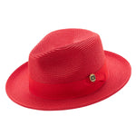 Aurorify Collection: Red Braided Wide Brim Pinch Fedora Matching Grosgrain Ribbon Hat