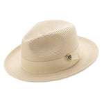 Aurorify Collection: Beige Braided Wide Brim Pinch Fedora Matching Grosgrain Ribbon Hat
