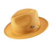Gold Braided Wide Brim Pinch Crown Fedora Hat with Matching Grosgrain Ribbon