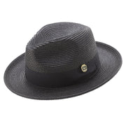 Black Braided Wide Brim Pinch Crown Fedora Hat with Matching Grosgrain Ribbon