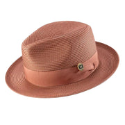 Cognac Braided Wide Brim Pinch Crown Fedora Hat with Matching Grosgrain Ribbon