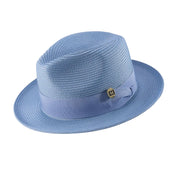 Chambray Braided Wide Brim Pinch Crown Fedora Hat with Matching Grosgrain Ribbon