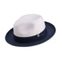 Galanza Collection: Montique Navy Two-tone Pinch Fedora With Matching Grosgrain Ribbon- Wide Brim H47