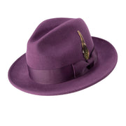 Plum Lightfelt 2 1/2" Wide Brim Wool Felt Pinch Crown Fedora Hat by Montique