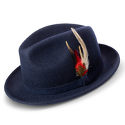 Navy Wool Felt Dress Hat with Small Band by Montique