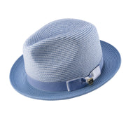 Rubique Collection: Montique Men's Braided Two Tone Stingy Brim Pinch Fedora Hat in Chambray
