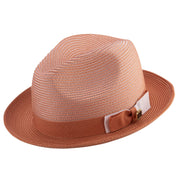 Apricot Two Tone Stingy Brim Fedora Hat by Montique