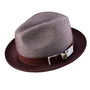 Rubique Collection: Montique Men's Braided Two Tone Stingy Brim Pinch Fedora Hat in Wine