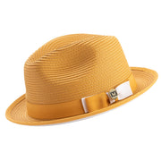 Gold and White Braided Stingy Brim Fedora Hat by Montique