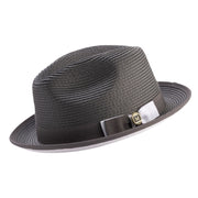 Grey and White Braided Stingy Brim Fedora Hat by Montique