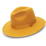 Gold Wool Felt Dress Hat 3 1/8 Brim Red Bottom Pinch Crown