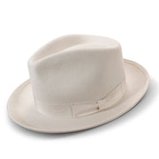 White Wool Felt Fedora Hat with Wide Brim by Montique