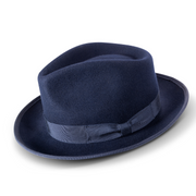 Navy Wool Felt Fedora Hat with Wide Brim by Montique