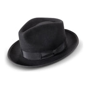 Black Wool Felt Fedora Hat with Wide Brim by Montique