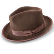 Brown Wool Felt Fedora Hat with Wide Brim by Montique