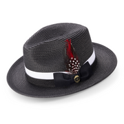 Black Wide Brim Fedora Hat with Two-Tone Ribbon by Montique