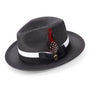 Pelican Collection: Montique Black Fedora Hat with Two-Tone Grosgrain Ribbon Band and Feather Accent