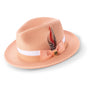 Pelican Collection: Montique Peach Fedora Hat with Two-Tone Grosgrain Ribbon Band and Feather Accent