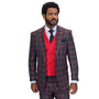 Veyron Collection: Statement Black-Red 3-Piece Modern Fit Suit