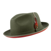Olive Small Felt Band Red Bottom Wool Felt Dress Hat 2 1/4 Brim by Montique