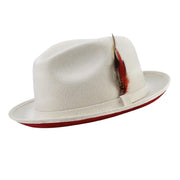 White Small Felt Band Red Bottom Wool Felt Dress Hat 2 1/4 Brim by Montique