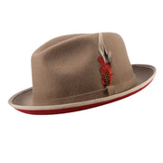 Tan Small Felt Band Red Bottom Wool Felt Dress Hat 2 1/4 Brim by Montique