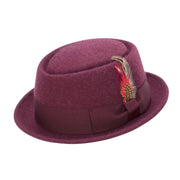 Burgundy Rabbit Wool Pork Pie Teardrop Hat Snap Brim by Montique
