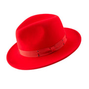 Red Wool Felt Wide Brim Fedora Hat by Montique