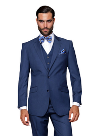 Men’s 3 Piece Tailored Fit Suit with Vest and Flat Front Pants - Indigo