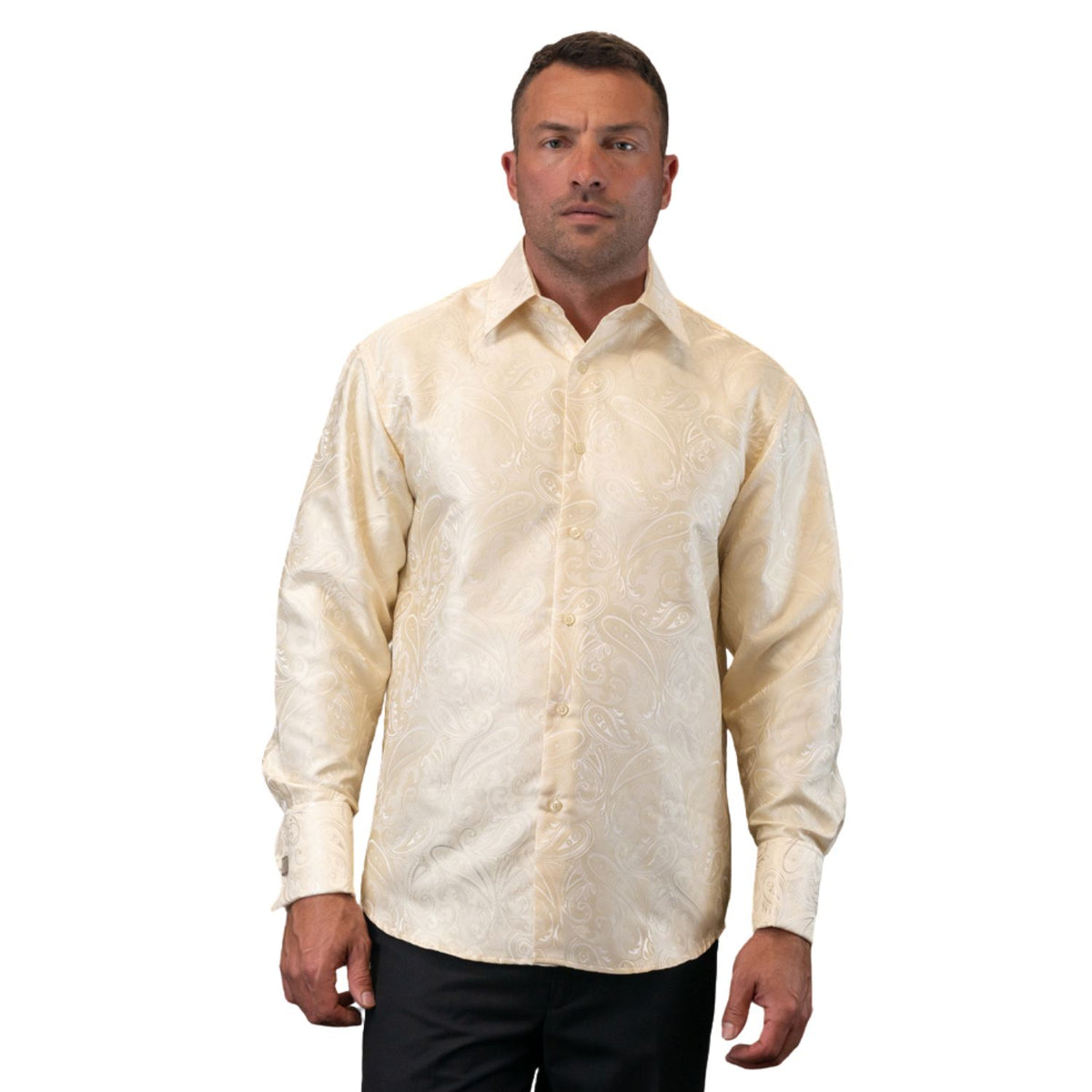 High-Quality Ivory Fancy Woven Long Sleeve Shirt, X-LARGE