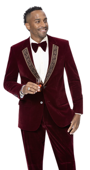 Velvet 2-Piece Fashion Suit with Sequin Lapel - Burgundy