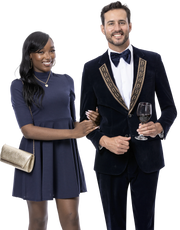 Velvet 2-Piece Fashion Suit with Sequin Lapel - Navy