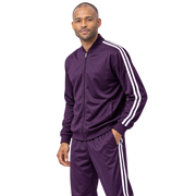 Montique Men's Plum Double Stripe Full-Zip 2-Piece Tracksuit