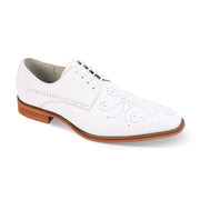 White Genuine Leather Lace-Up Dress Shoes with Medallion Toe Detail